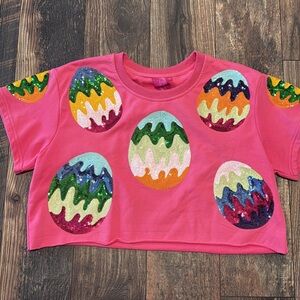Queen of sparkles Colorful Egg Design top nwt Xs groovy Easter eggs